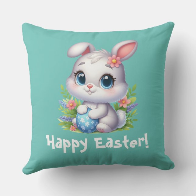 Cojín Decorativo Conejo blanco de Pascua con huevo (Reverso )