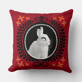 Cojín Decorativo Conejo Blanco Extraño: Rojo, Negro, Azul Turquesa