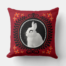 Cojín Decorativo Conejo Blanco Extraño: Rojo, Negro, Azul Turquesa