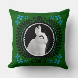 Cojín Decorativo Conejo Blanco Extraño: Verde, Azul y Negro