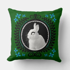 Cojín Decorativo Conejo Blanco Extraño: Verde, Azul y Negro