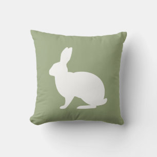 Cojín Decorativo Conejo Blanco Silueta Sobre Verde Menta Pascua