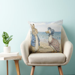 Cojín Decorativo Conejo clásico y pato de charca junto al mar