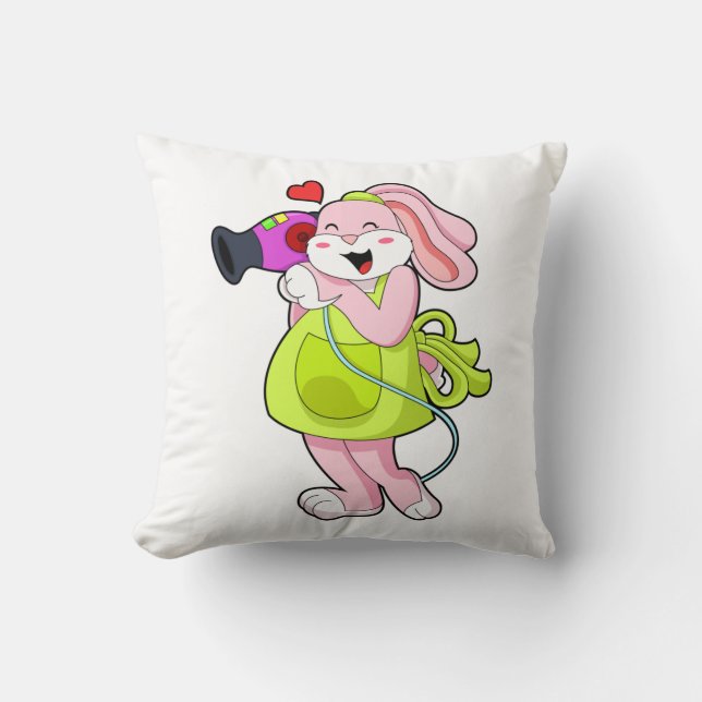 Cojín Decorativo Conejo como peluquería con secador de pelo (Anverso)
