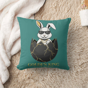 Cojín Decorativo Conejo con gafas geniales, Oro, agrietado, real