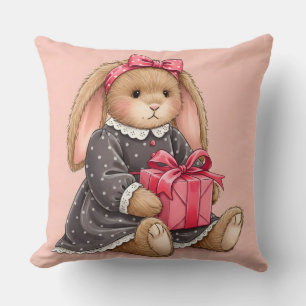 Cojín Decorativo Conejo con vestido de terciopelo gris con regalo