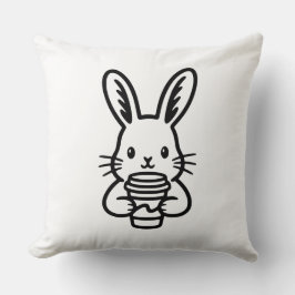 Cojín Decorativo Conejo curioso con taza de café