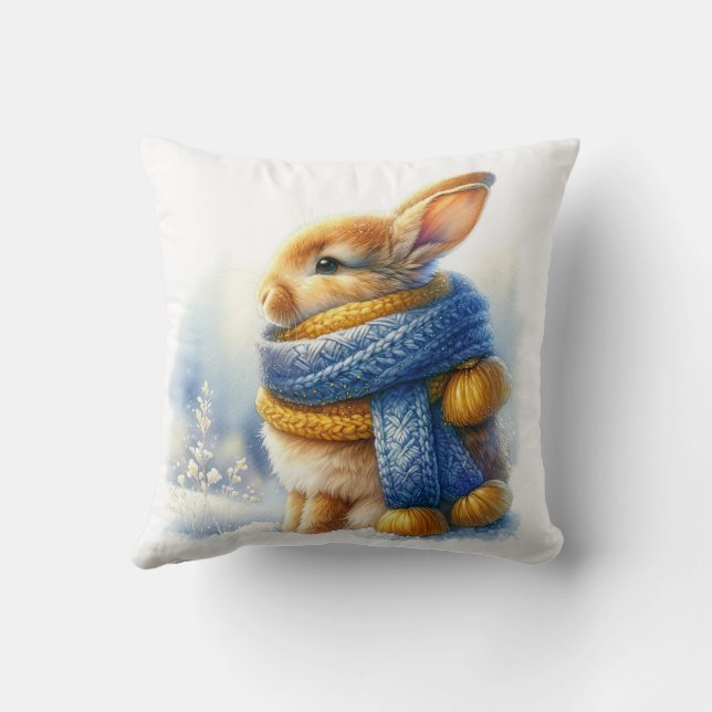 Cojín Decorativo Conejo de conejo de invierno acogedor (Reverso)