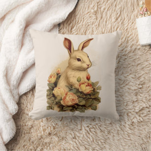Cojín Decorativo Conejo de conejo floral rosado de marfil marrón vi
