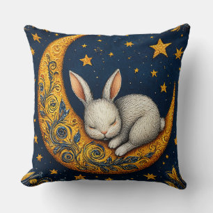 Cojín Decorativo Conejo de dibujos animados y luna