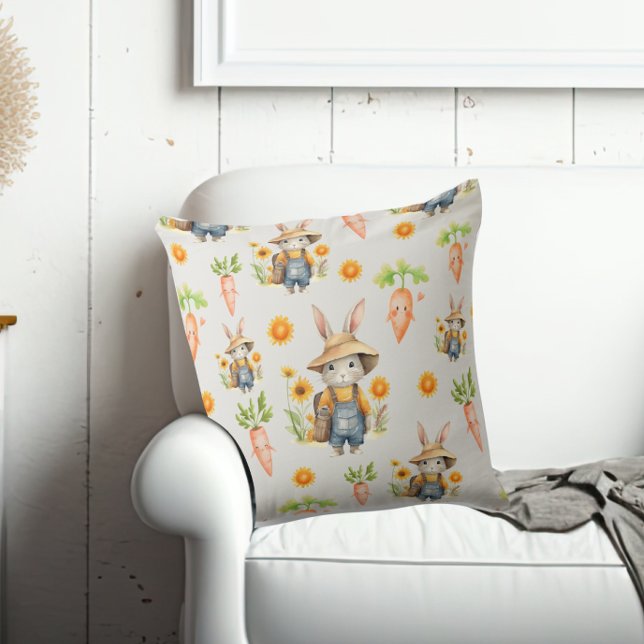 Cojín Decorativo Conejo de girasol amarillo de primavera (Subido por el creador)