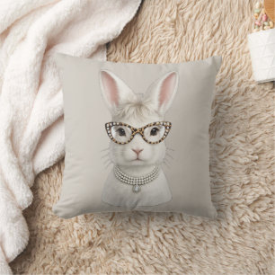 Cojín Decorativo Conejo de Moda Divertido con Gafas de Leopardo