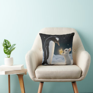 Cojín Decorativo Conejo de Navidad y pingüino con estrella de neón