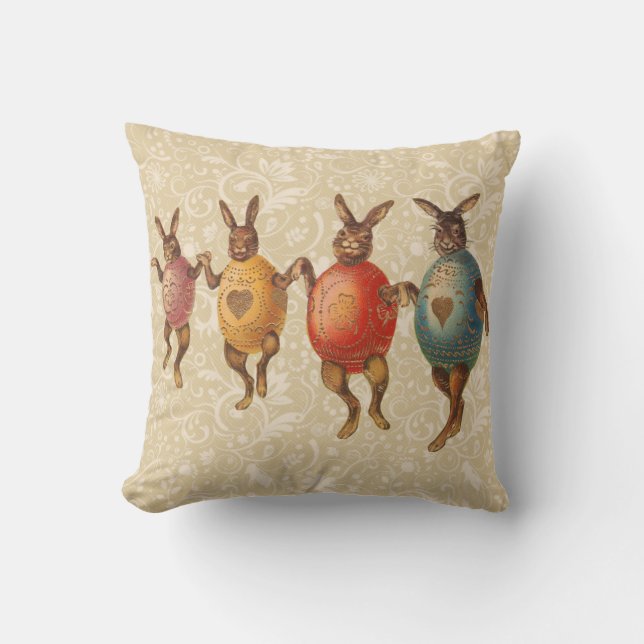 Cojín Decorativo Conejo de Pascua bailando huevos (Anverso)