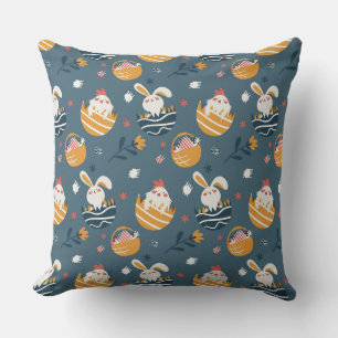 Cojín Decorativo Conejo de Pascua, Chicas, Huevos y Cestas