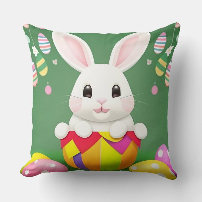 Cojín Decorativo Conejo De Pascua Con Huevos Decorativos (Anverso)
