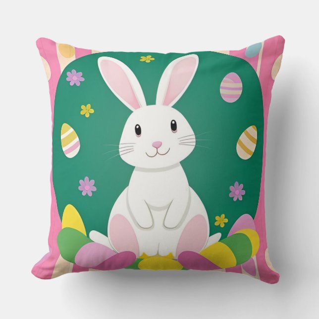 Cojín Decorativo Conejo De Pascua Con Huevos Decorativos (Anverso)