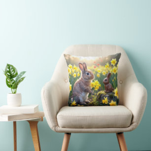 Cojín Decorativo Conejo de Pascua con Narcisos