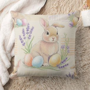 Cojín Decorativo Conejo de Pascua con Patrón Pastel de Primavera de