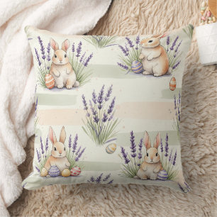 Cojín Decorativo Conejo de Pascua con Patrón Pastel de Primavera de