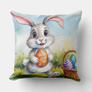 Cojín Decorativo Conejo de Pascua Cute Watercolor