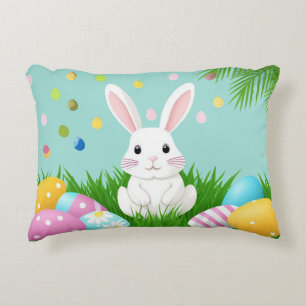 Cojín Decorativo Conejo de Pascua de dibujos animados en hierba con