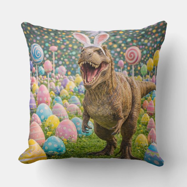 Cojín Decorativo Conejo de Pascua de dinosaurio (Anverso)