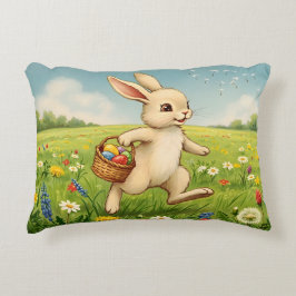 Cojín Decorativo Conejo de Pascua de prado primaveral vintage