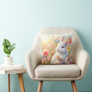 Cojín Decorativo Conejo de Pascua de primavera Familia Floral Jardí