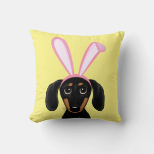 Cojín Decorativo Conejo de Pascua Divertido Perro Dachshund Negro y
