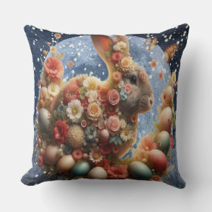 Cojín Decorativo Conejo de Pascua en flor 
