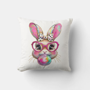 Cojín Decorativo Conejo de Pascua Feliz Coqueta Pincelada de Pascua