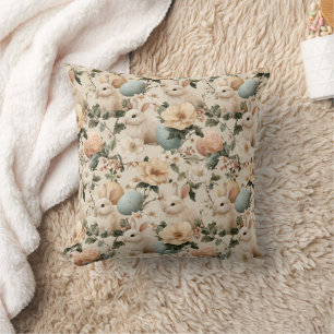 Cojín Decorativo Conejo de Pascua Floral Vintage (1)
