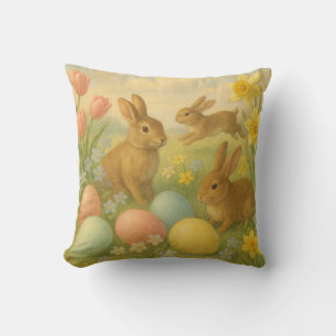 Cojín Decorativo Conejo de Pascua huevo de Pascua vintage/primavera