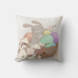 Cojín Decorativo Conejo de Pascua, Ilustracion de Huevos de Pascua