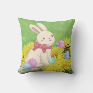 Cojín Decorativo Conejo de Pascua, Ilustracion de Huevos de Pascua