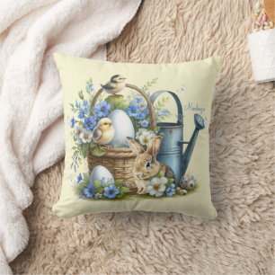 Cojín Decorativo Conejo de Pascua Personalizado Acuarela
