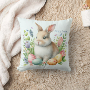 Cojín Decorativo Conejo de Pascua Personalizado Acuarela