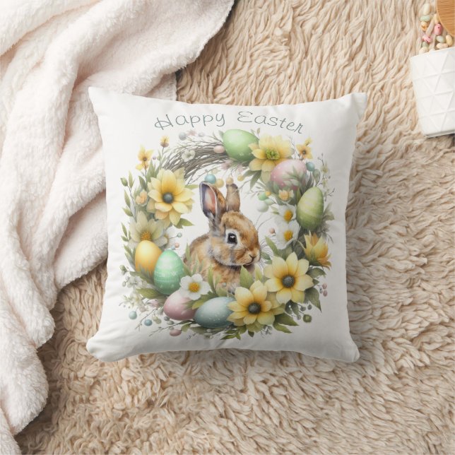 Cojín Decorativo Conejo de Pascua Personalizado Acuarela (Manta)