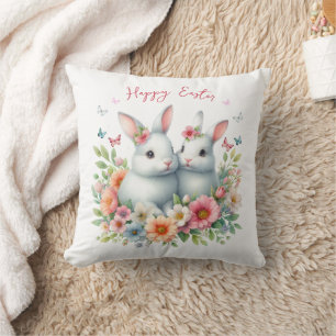 Cojín Decorativo Conejo de Pascua Personalizado Acuarela