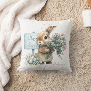 Cojín Decorativo Conejo de Pascua Personalizado Acuarela