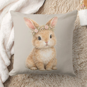 Cojín Decorativo Conejo de Pascua vintage con acuarela de huevo