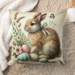 Cojín Decorativo Conejo de Pascua vintage huevo acuarela