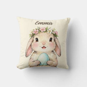 Cojín Decorativo Conejo de Pascua Vintage Personalizado con Huevo