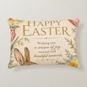 Cojín Decorativo Conejo de Pascua vintage Saludo flores de jardín
