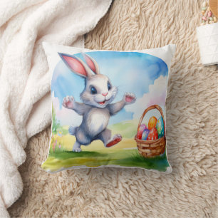 Cojín Decorativo Conejo de Pascua y Cesta de Huevos
