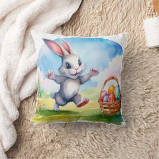 Cojín Decorativo Conejo de Pascua y Cesta de Huevos