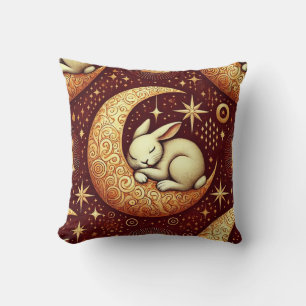 Cojín Decorativo 🌙🐰 Conejo Durmiendo Luna Regalo de Decoración Ac