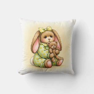 Cojín Decorativo Conejo en pijamas con un peluche
