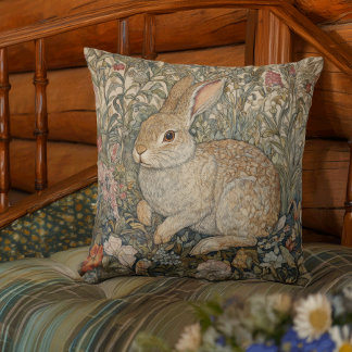 Cojín Decorativo Conejo en un jardín inglés al estilo William Morri